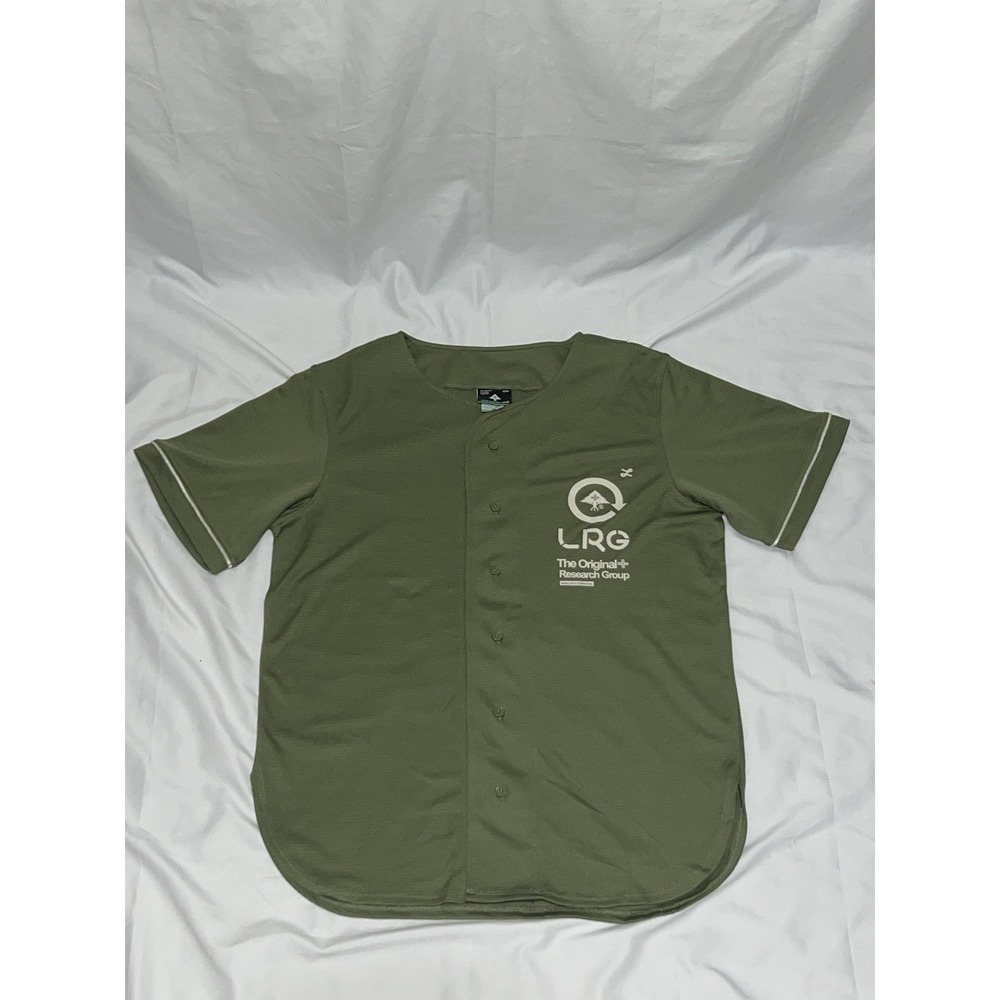 LRG Lifted Research Group Shirt Men Medium Green Jersey Button Short Sleeve